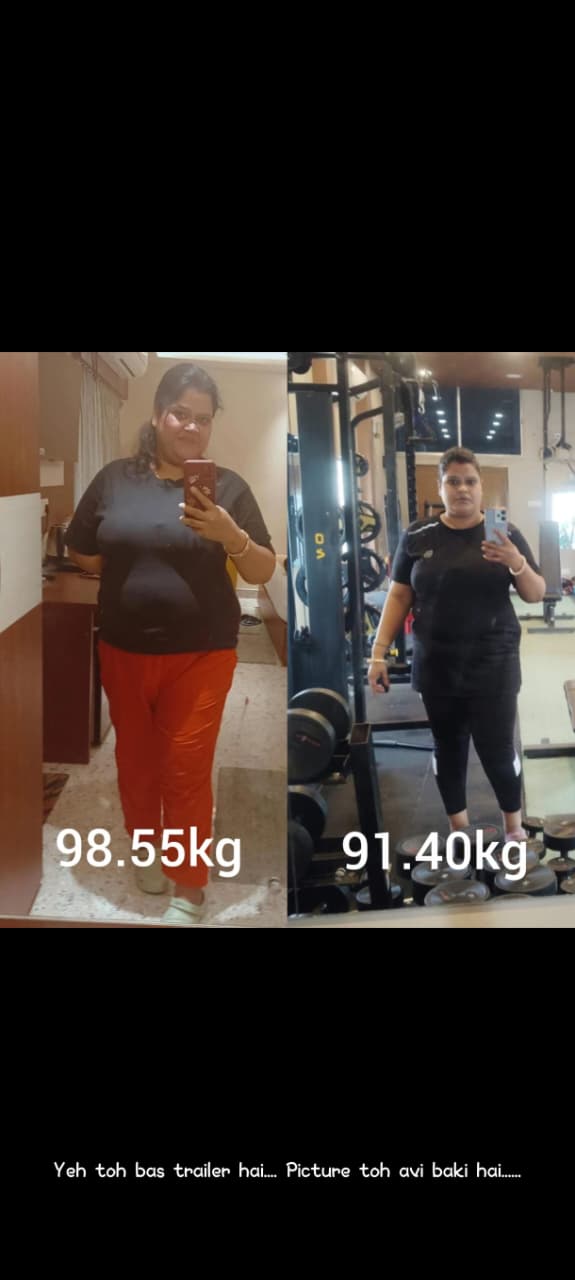 Transformation from 98.55 kg to 91.40 kg